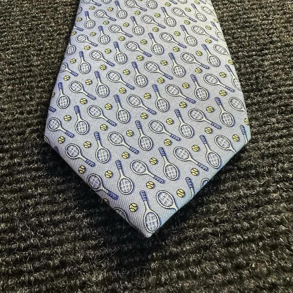 Vineyard Vines Men's Silk Tie Light Blue Tennis Rackets Balls Novelty Preppy USA